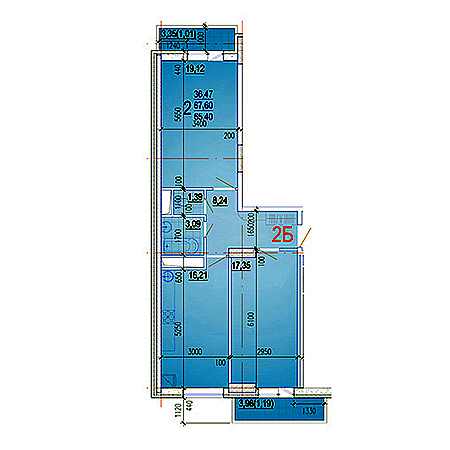 2 комнатная 65.4м²