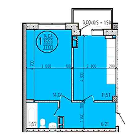 1 комнатная 37.03м²