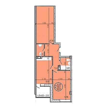 2 комнатная 60.23м²