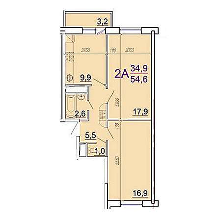 2 комнатная 54.6м²