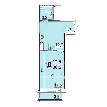 1 комнатная 36.2м²