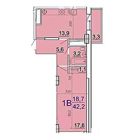 1 комнатная 42.2м²