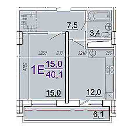 1 комнатная 40.1м²