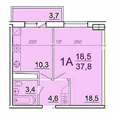 1 комнатная 37.8м²