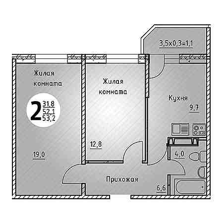 2 комнатная 53.2м²