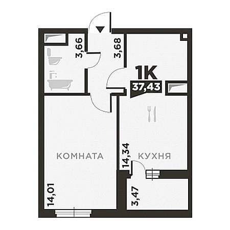 1 комнатная 37.43м²