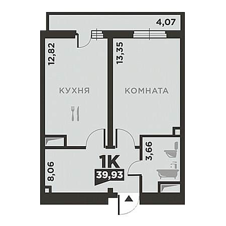 1 комнатная 39.93м²