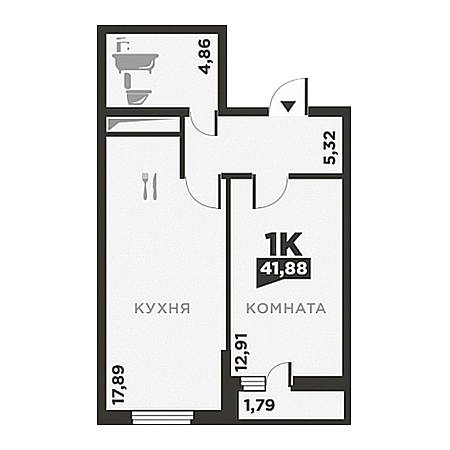 1 комнатная 41.88м²