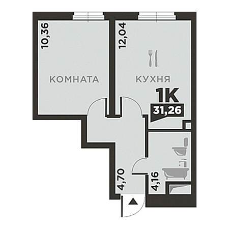 1 комнатная 31.26м²