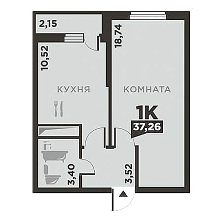 1 комнатная 37.26м²