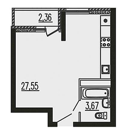 Студия 33.58м²