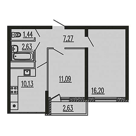 2 комнатная 51.39м²