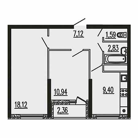 2 комнатная 52.36м²