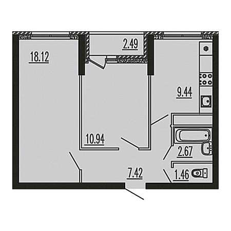 2 комнатная 52.54м²