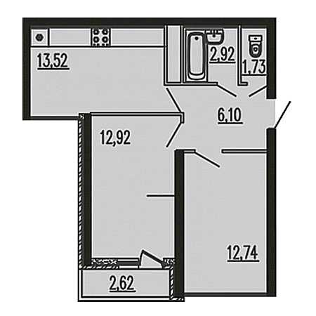 2 комнатная 52.55м²