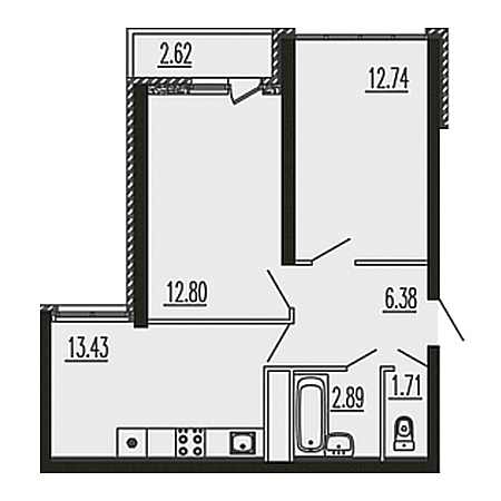 2 комнатная 52.57м²