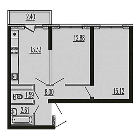 2 комнатная 55.93м²