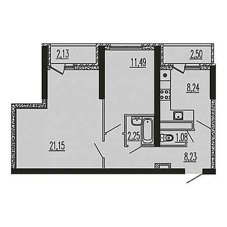 2 комнатная 57.49м²