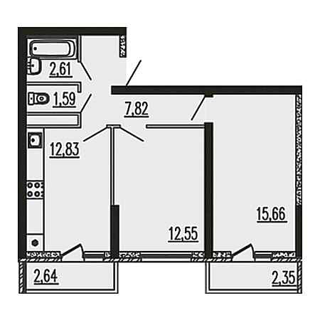 2 комнатная 58.05м²