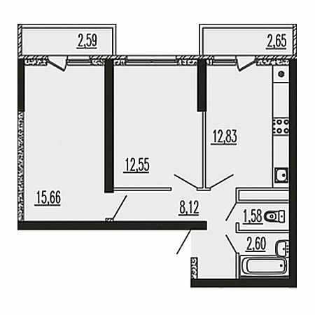 2 комнатная 58.58м²