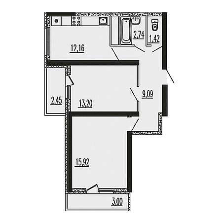 2 комнатная 59.98м²