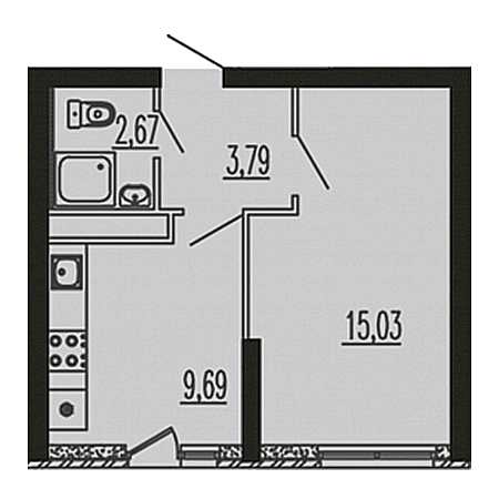 1 комнатная 33.91м²