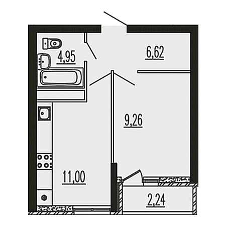 1 комнатная 34.07м²