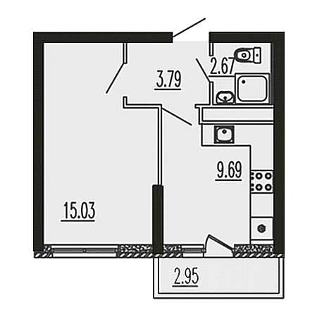 1 комнатная 34.13м²