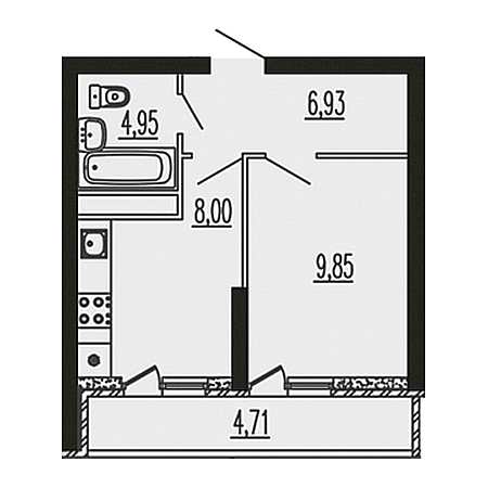 1 комнатная 34.44м²