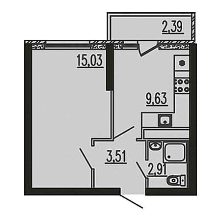 1 комнатная 34.47м²