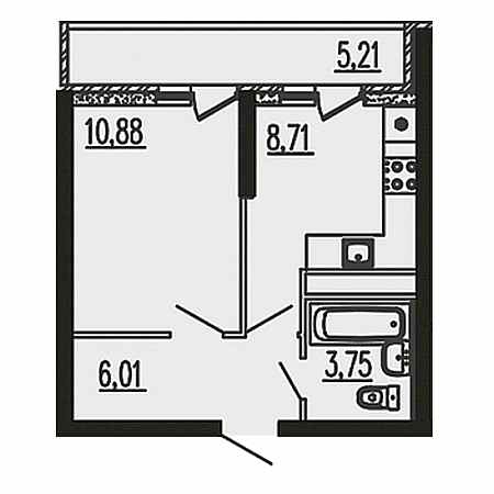 1 комнатная 34.56м²