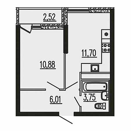 1 комнатная 34.86м²