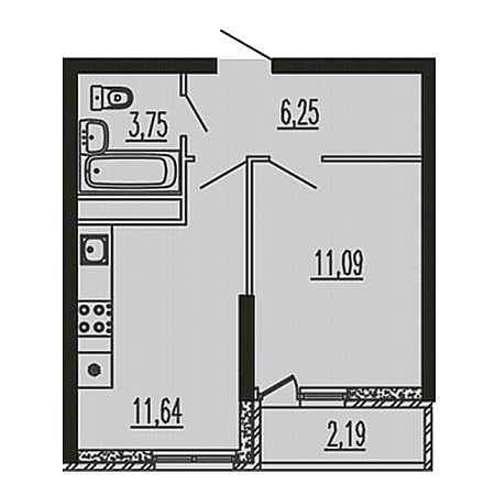 1 комнатная 34.92м²