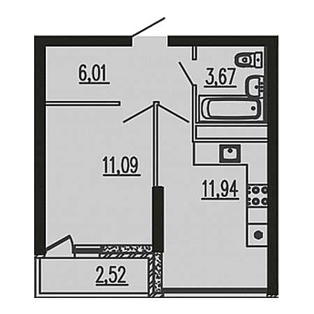 1 комнатная 35.23м²