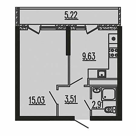 1 комнатная 36.3м²