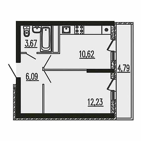 1 комнатная 37.4м²