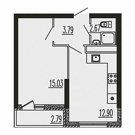 1 комнатная 37.18м²