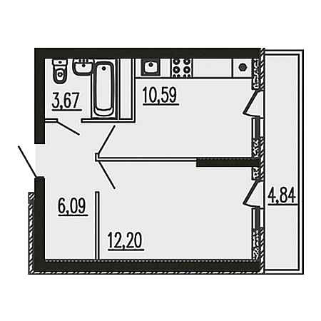 1 комнатная 37.39м²