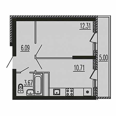 1 комнатная 37.78м²