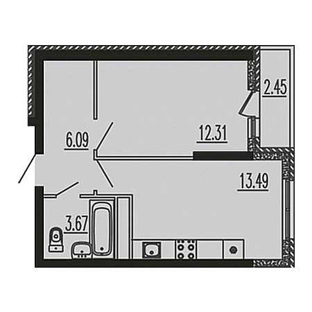 1 комнатная 38.01м²