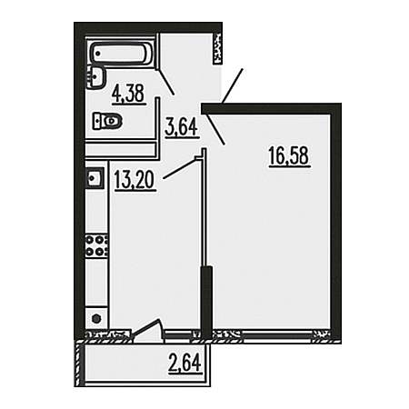 1 комнатная 40.44м²