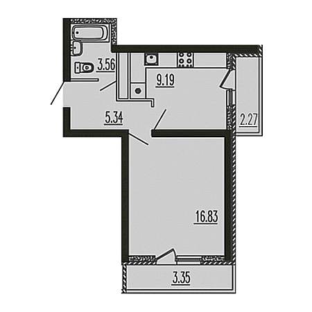 1 комнатная 40.54м²