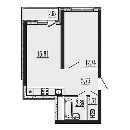 1 комнатная 41.5м²