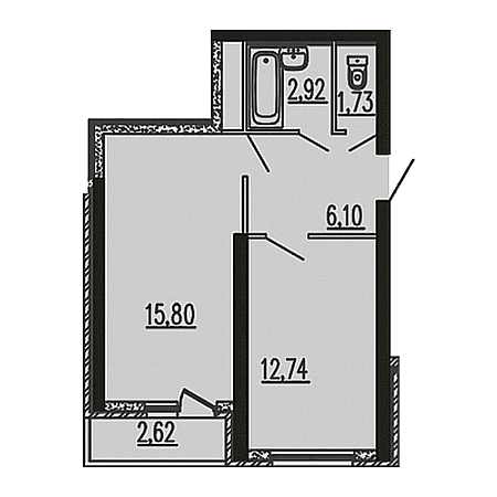 1 комнатная 41.91м²