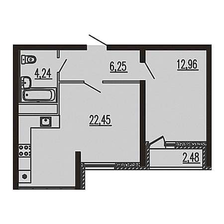 1 комнатная 48.38м²