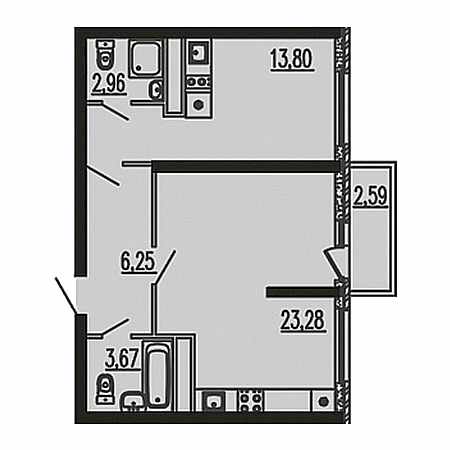 1 комнатная 52.55м²