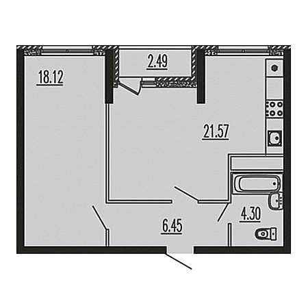 1 комнатная 52.93м²