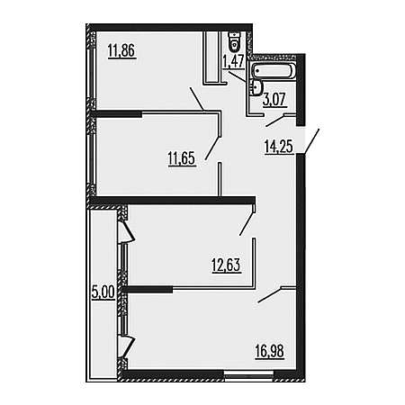 3 комнатная 76.91м²