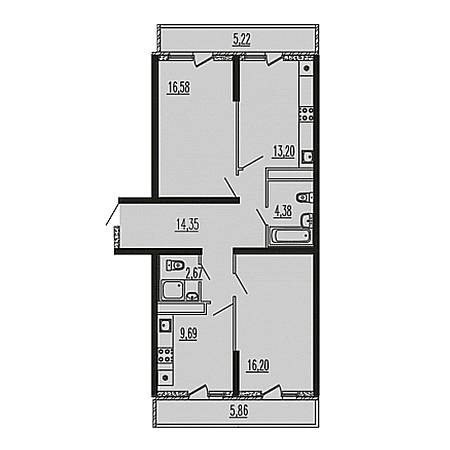 3 комнатная 88.15м²