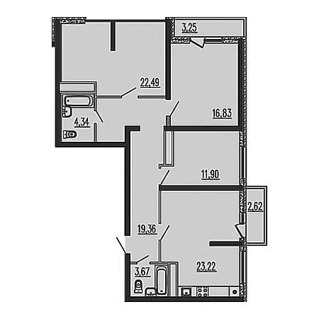 3 комнатная 107.68м²